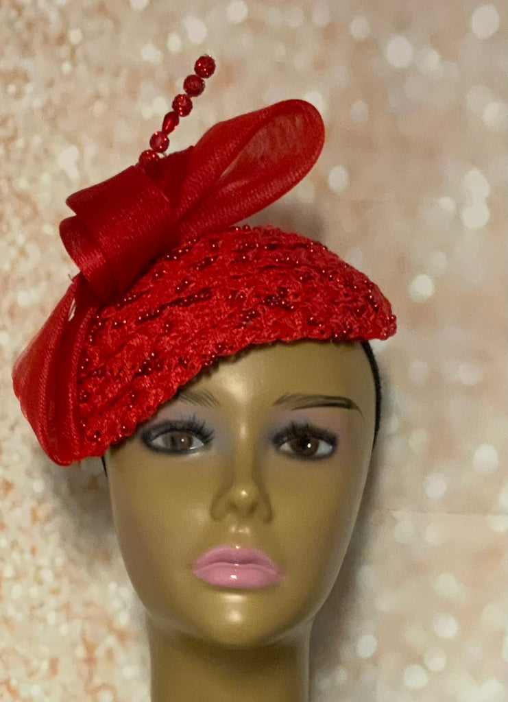Red Braid Beaded Half Hat