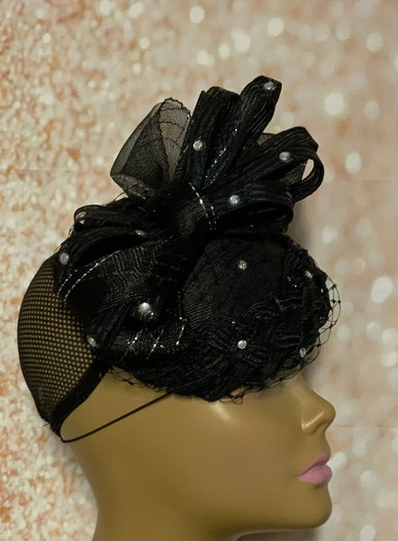 Black Braid Edge Fascinator Half Hat for Women, Church Headwear, Church Head Covering, Wedding, or any other special occasions