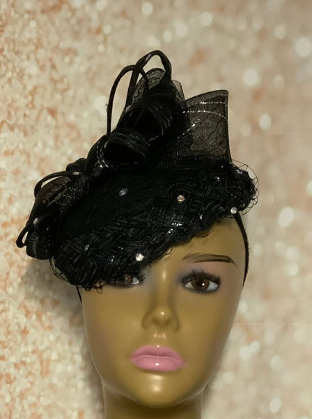 Black Braid Edge Fascinator Half Hat for Women, Church Headwear, Church Head Covering, Wedding, or any other special occasions