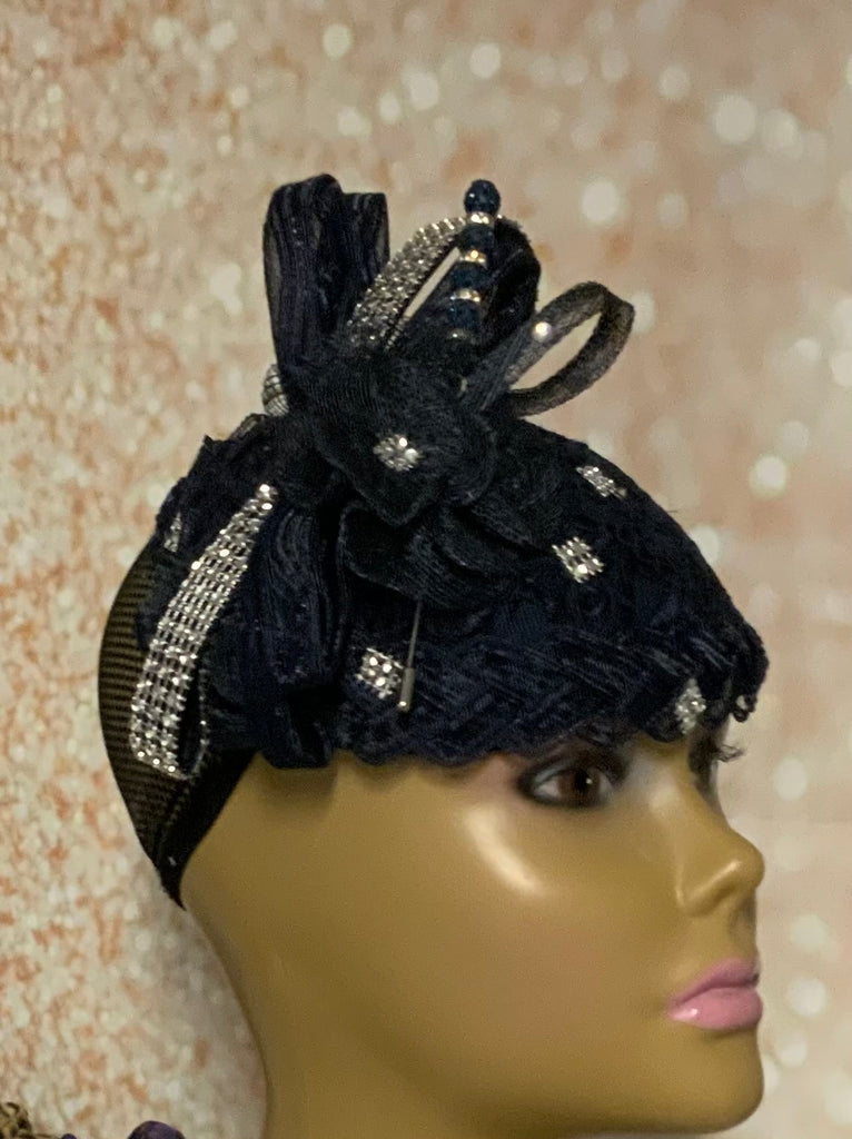 Navy Blue Bling Half Hat