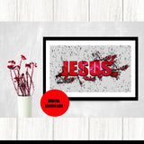 Jesus Splatter Red Print Digital Download