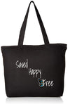 Saved Happy and Free Inspirational Zipper Black Tote