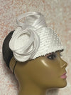 White Rhinestone Beaded Half Hat Fascinator for Church, Weddings and Special Occasion