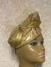Gold Beaded Sequin Lace Teardrop Fascinator, Special Occasion Half Hat for church