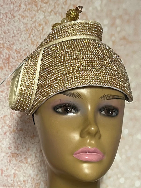 Gold Rhinestone Bling Fascinator Half Hat for Church, Tea Parties, Weddings and other special occasions