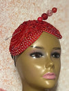 Red Beaded Double Cup Teardrop Fascinator Hat, Church and Special Occasion Headwear