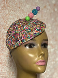Multicolor Crystal Rhinestone Beaded Fascinator Half Hat, Church Head Covering, Headwear, Tea Parties Weddings and other special occasions