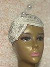 White Teardrop Double Cup Half Hat Fascinator for weddings, church, tea parties and special occasions
