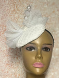 White Tweed Button Half Hat Fascinator for weddings, church and special occasions, Gift for Mom, Sister, Wife, Her