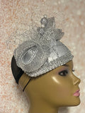Silver Crystal Rhinestone Bead Teardrop Fascinator Half Hat, Church, Wedding, Tea Party Headpiece
