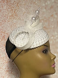 White Beaded Pearl Button Bow Half Hat Fascinator for weddings, church and special occasions, Gift for Mom, Sister, Wife, Her