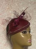 Burgundy Teardrop Flower Fascinator Half Hat for Church, Weddings and other special occasions