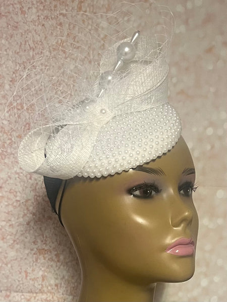 White Embroidered Lace Full Hat with Brim for weddings, church, tea parties and special occasions