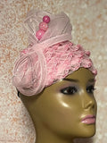 Beautiful Light Pink Fascinator Full Hat for Church head covering, Tea Party, Wedding, and other Special Occasions