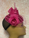 Fuchsia Pink Sequin Beaded Fascinator Half Hat for Church head covering, Tea Party, Wedding, and other Special Occasions