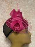 Fuchsia Pink Sequin Beaded Fascinator Half Hat for Church head covering, Tea Party, Wedding, and other Special Occasions