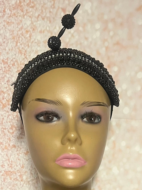 Black Bead Headband Half Hat Fascinator for weddings, church and special occasions, Gift for Mom, Sister, Wife, Her
