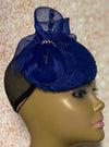 Blue Button Fascinator Royal Blue Half Hat for Church head covering, Tea Party, Wedding, and other Special Occasions