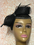Beautiful Black Sinamay Bling Half Hat Fascinator for weddings, church, tea parties and special occasions