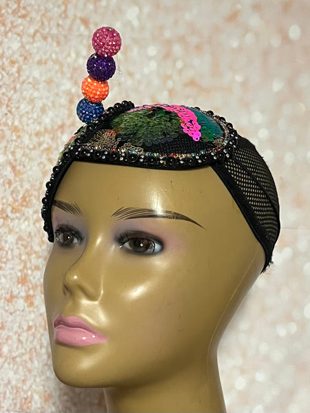 Multicolor Double Cup Teardrop Fascinator, Handmade Church Headwear and Special Occasions