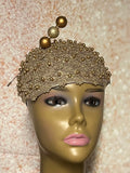 Gold Beaded Fascinator Half Hat for Church, Tea Parties, Weddings and other special occasions