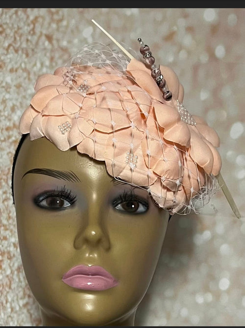 Peach Flower Fascinator Half Hat, Weddings, Church, Tea Parties, and other Special Occasions