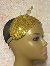 Yellow Gold Sequin Beaded Headband-Shaped Fascinator Half Hat for Church, Tea Parties, Weddings and other special occasions