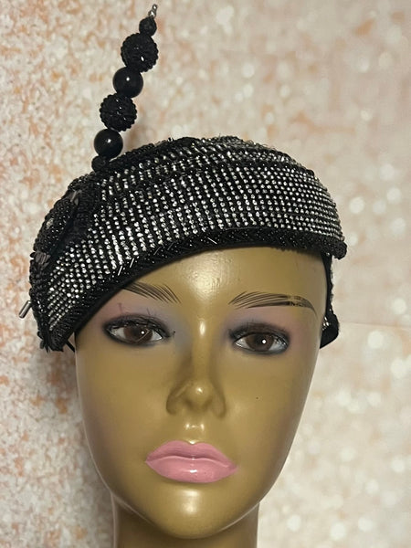 Black Beaded Flower Fascinator Hat for weddings, church and special occasions, Gift for Mom, Sister, Wife, Her