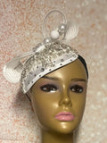 White Rhinestone Satin Teardrop Fascinator Half Hat for Church, Tea Party, Kentucky Derby, Bridal party, Wedding, and Special Occasions