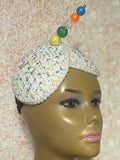 Multicolor double cup fascinator, Yellow, Blue, Green, Orange and Off white fascinator, Handmade Church Headwear and Special Occasions