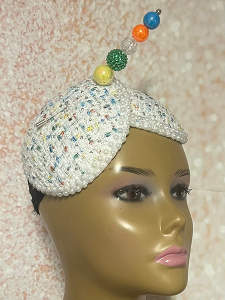Multicolor double cup fascinator, Yellow, Blue, Green, Orange and Off white fascinator, Handmade Church Headwear and Special Occasions
