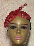 Red Beaded Double Cup Teardrop Fascinator Hat, Church and Special Occasion Headwear