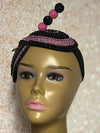 Pink and Black Beaded Rhinestone Double Cup Teardrop Beaded Fascinator