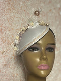 Off-White and Cream Teardrop Flower Fascinator Half Hat, Church and Wedding Headpiece