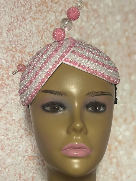 Peach Pink Beaded Hat for Church, Wedding, Tea Parties and special occasions