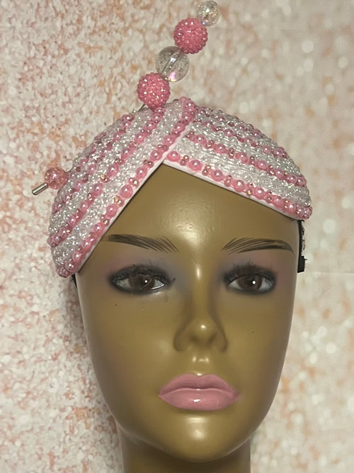 Pink and White Double Cup Beaded Rhinestone Fascinator for Church, Tea Parties, Weddings and Special Occasions