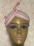 Pink and White Double Cup Beaded Rhinestone Fascinator for Church, Tea Parties, Weddings and Special Occasions