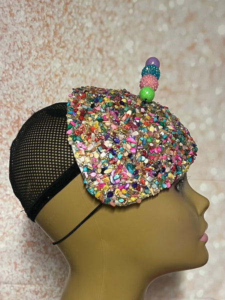 Multicolor Crystal Rhinestone Beaded Fascinator Half Hat, Church Head Covering, Headwear, Tea Parties Weddings and other special occasions