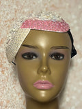 Pink and Off-White Iridescent Rhinestone Double Teardrop Beaded Fascinator