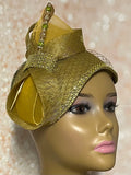 Olive Green and Gold Sinamay Half Hat  mi