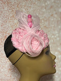 Beautiful Light Pink Fascinator Full Hat for Church head covering, Tea Party, Wedding, and other Special Occasions
