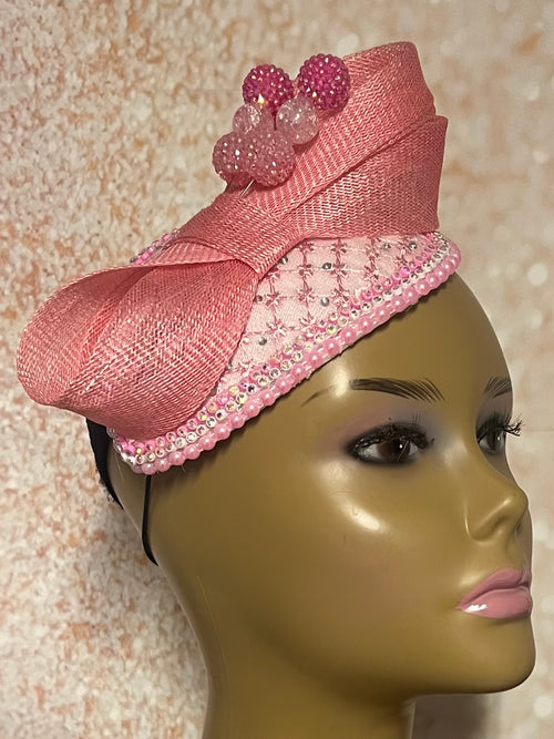 Pink Lace Rhinestone hat for Church, Wedding, Mother of the Bride, Head Covering, Tea Parties and other special occasions