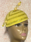 Yellow Beaded Rhinestone Fascinator Half Hat, for Church and Special Occasion