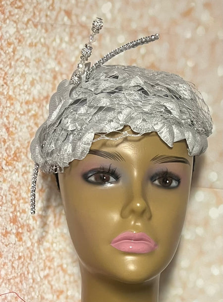 Beautiful White Beaded Fascinator Half Hat for Church Head Covering, Tea Parties and Other Special Occasions
