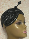 Black Double Cup Beaded Half Hat Fascinator for Church and Special Occasion