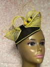 Yellow and Black Sinamay Beaded Teardrop Fascinator Half Hat, Church Head Covering, Headwear, Tea Parties, Weddings, other Special Occasions