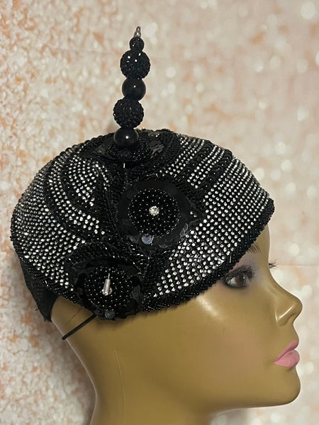 Black Beaded Flower Fascinator Hat for weddings, church and special occasions, Gift for Mom, Sister, Wife, Her