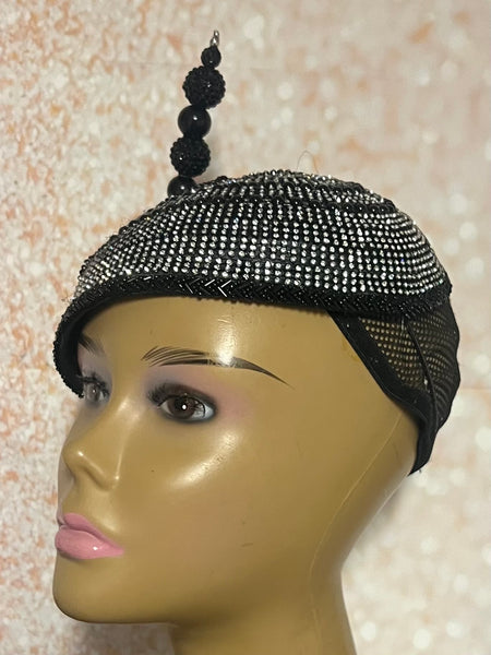 Black Beaded Flower Fascinator Hat for weddings, church and special occasions, Gift for Mom, Sister, Wife, Her