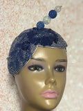 Blue Double Cup Beaded hat for Church, Weddings, Tea Parties, and other special occasions