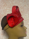 Red Beaded Satin Fascinator Half Hat for Church, Tea Parties, Weddings and other special occasions